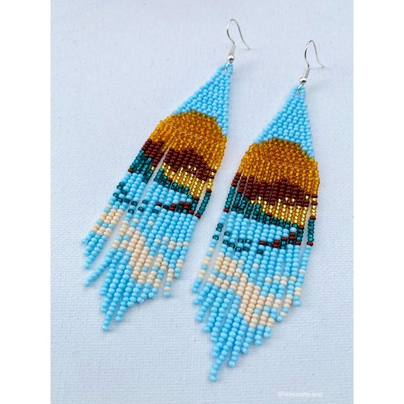 Mexican Earrings Huichol Earrings Long Earrings Hand Beaded Mexican Earrings Hui - Picture 3 of 5